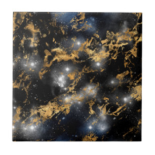 Golden Marble Dark Starry Night Space Lover Galaxy Fliese