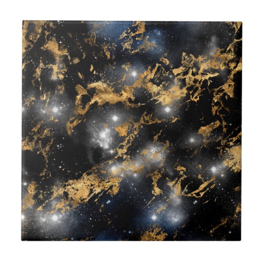 Golden Marble Dark Starry Night Space Lover Galaxy Fliese (Vorderseite)