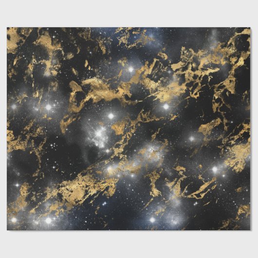 Golden Marble Dark Starry Night Space Lover Galaxy Geschenkpapier (Flach)