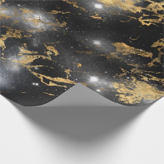 Golden Marble Dark Starry Night Space Lover Galaxy Geschenkpapier (Ecke)