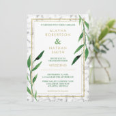Golden Marble Wedding Einladung, Grüne Einladung (Stehend Vorderseite)