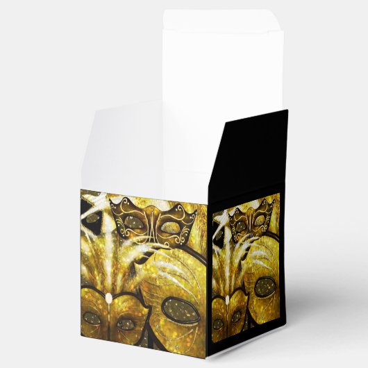 Golden Mardi Gras Masken Cube Favor Box Geschenkschachtel (Geöffnet)