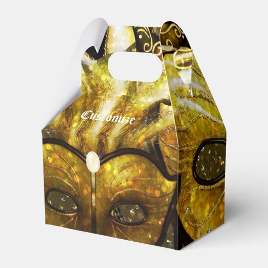 Golden Mardi Gras Masken Gable Favor Box Geschenkschachtel (Vorderseite)