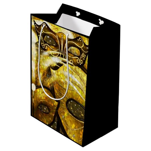 Golden Mardi Gras Masken Gift Bag Mittlere Geschenktüte (Rückseite Schrägansicht)