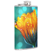 Golden Marigold auf Aquamarin Bokeh Flachmann (Rechts)