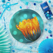 Golden Marigold auf Aquamarin Bokeh Pappteller (Party)