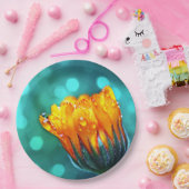 Golden Marigold auf Aquamarin Bokeh Pappteller (Party)