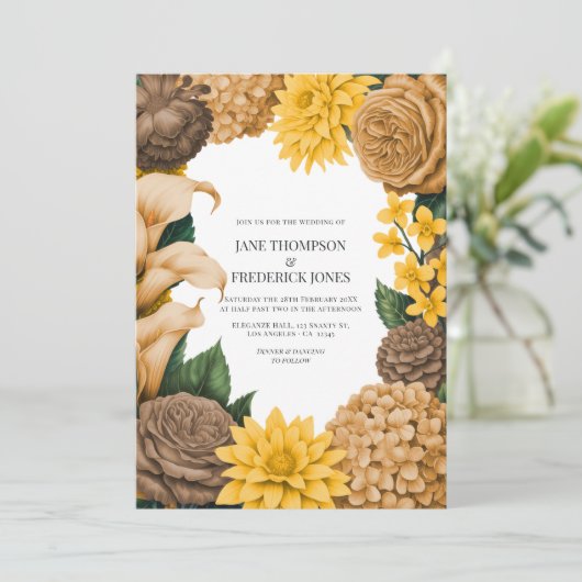 Golden Marigold, Terra Honey & Umber Spice Wedding Einladung (Stehend Vorderseite)