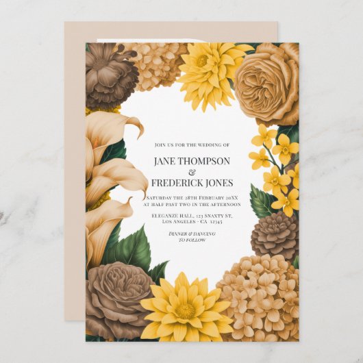Golden Marigold, Terra Honey & Umber Spice Wedding Einladung (Vorne/Hinten)