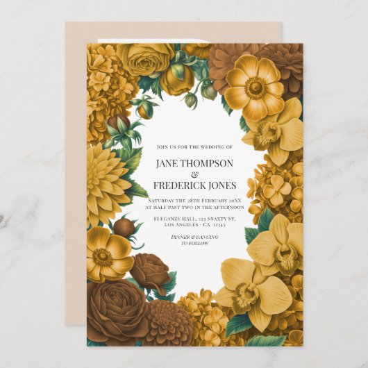 Golden Marigold, Terra Honey & Umber Spice Wedding Einladung (Vorne/Hinten)