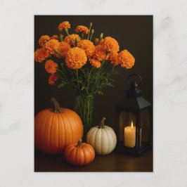 Golden Marigolds Pumpkin Glow Candlelight Postkart Postkarte