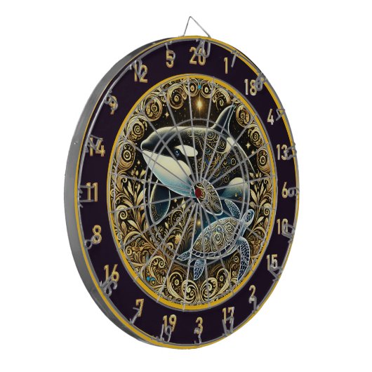 Golden Marine Life Killer Whale Kunst Dartscheibe (Vorderseite Links)