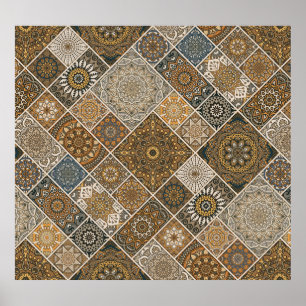 Golden marokkanisch: Geometrisches Vintages Muster Poster