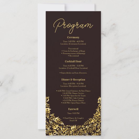 Golden Maroon Hochzeitsprogramm Karte (Rückseite)