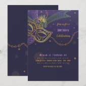 Golden Mask Mardi Gras Einladung (Vorne/Hinten)