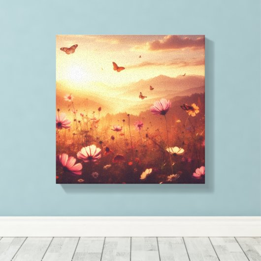 Golden Meadow Bliss with Wildflowers – Canvas Art Leinwanddruck (Insitu (Holzboden))