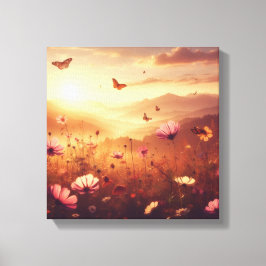 Golden Meadow Bliss with Wildflowers – Canvas Art Leinwanddruck
