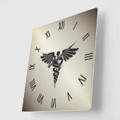 Golden Medical Caduceus w Black Quadratische Wanduhr (Winkel)