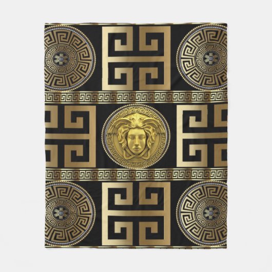 Golden Medusa Geometric Griechischer Key Designer Fleecedecke (Vorderseite)