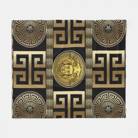 Golden Medusa Geometric Griechischer Key Designer Fleecedecke (Vorderseite (Horizontal))