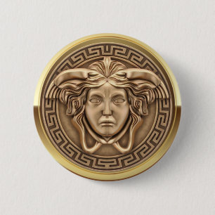 Golden Medusa Gorgon mit griechischem Schlüssel Button