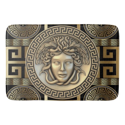 Golden Medusa Griechischer Schlüssel Badematte (Vorderseite)