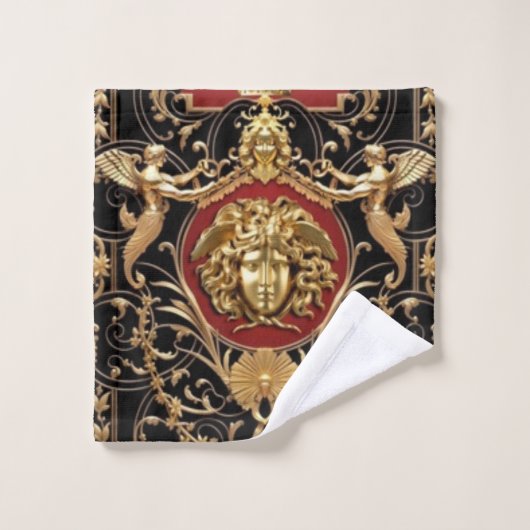 Golden Medusa Red and Gold on Black Gift / Guest Badhandtuch Set (Waschlappen)