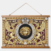 Golden Medusa Wood Topped Wall Tapestry Wandteppich Mit Holzrahmen (Vorne)
