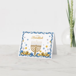 Golden Menorah & Dreidel — Happy Hanukkah Card Dankeskarte
