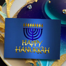 Golden Menorah Flames Happy Hanukkah auf Blue Feiertagskarte