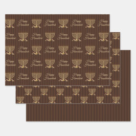 Golden Menorah Hanukah Streifen Geschenkpapier Set
