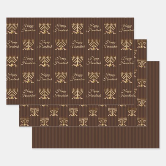 Golden Menorah Hanukah Streifen Geschenkpapier Set (Set)