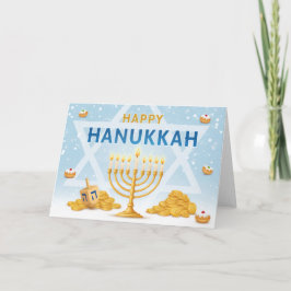 Golden Menorah Hanukkah Blessings Greeting Card Dankeskarte