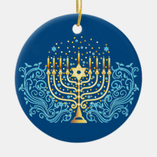 Golden menorah Hanukkah Grußfest Keramik Ornament
