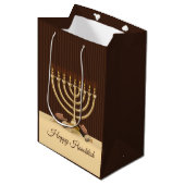 Golden Menorah Hanukkah Mittlere Geschenktüte (Vorderseite Schrägansicht)