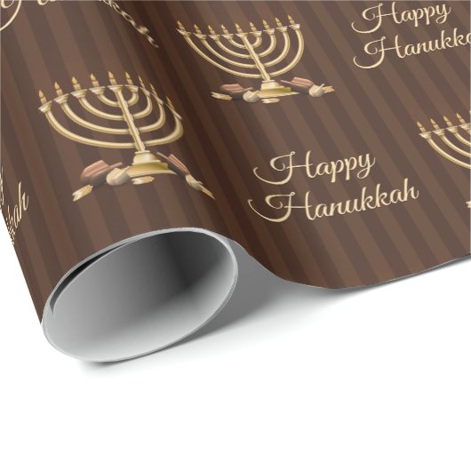 Golden Menorah Happy Hanukkah Vertikale Streifen Geschenkpapier (Rolleneckpunkt)