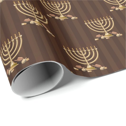 Golden Menorah Vertikale Streifen Geschenkpapier (Rolleneckpunkt)