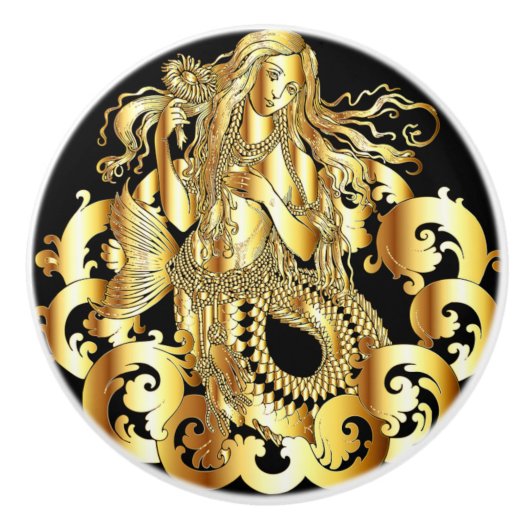Golden Mermaid Door Pull Keramikknauf (Vorderseite)