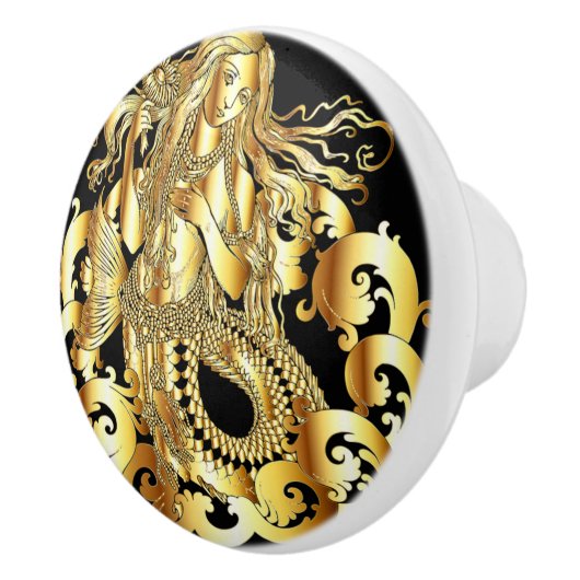 Golden Mermaid Door Pull Keramikknauf (Rechts)