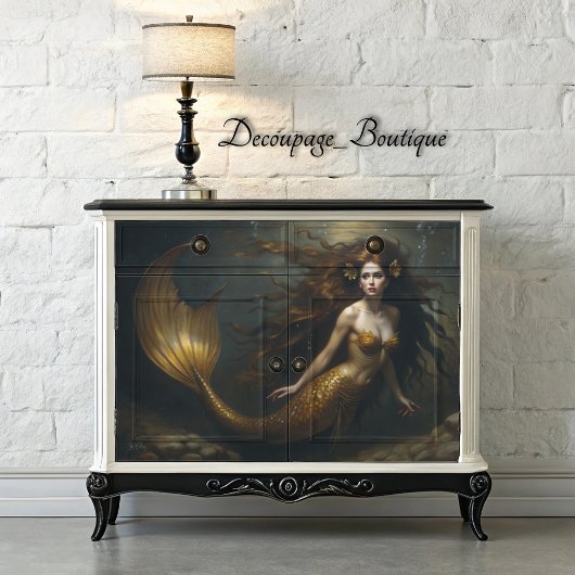 Golden Mermaid Fantasy - Ocean Theme Decoupage Seidenpapier