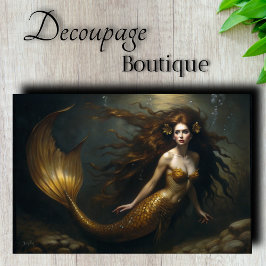 Golden Mermaid Fantasy - Ocean Theme Decoupage Seidenpapier