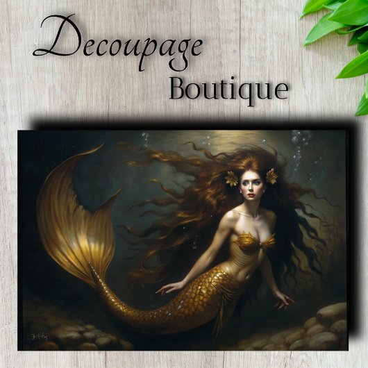 Golden Mermaid Fantasy - Ocean Theme Decoupage Seidenpapier