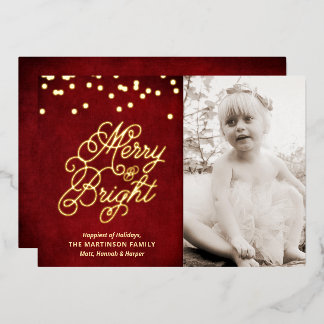 Golden Merry & Bright auf dem Roten Foto Folien Feiertagskarte