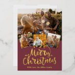 Golden Merry Christmas Elegantes Foto Collage Folien Feiertagskarte<br><div class="desc">Elegante Frohe Weihnachtskarte mit einer Collage von 4 schönen Fotos. Die Fotos im Prototyp sind von https://it.freepik.com/serie/16689007</div>
