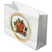 Golden Merry Christmas Gift Bag Große Geschenktüte (Vorderseite Schrägansicht)