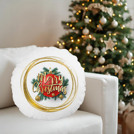 Golden Merry Christmas Personalized Round Pillow Rundes Kissen