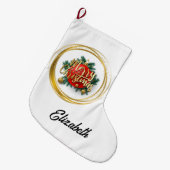 Golden Merry Christmas Personalized Stocking Großer Weihnachtsstrumpf (Vorderansicht (hängend))