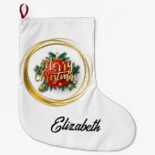 Golden Merry Christmas Personalized Stocking Großer Weihnachtsstrumpf (Vorderseite)