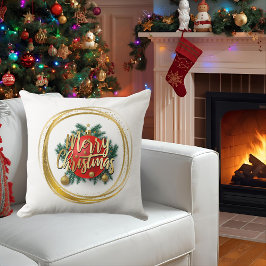 Golden Merry Christmas Personalized Throw Pillow Kissen