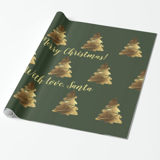 Golden Merry Christmas Tree mit Kerzen Elegant Geschenkpapier (Ungerollt)
